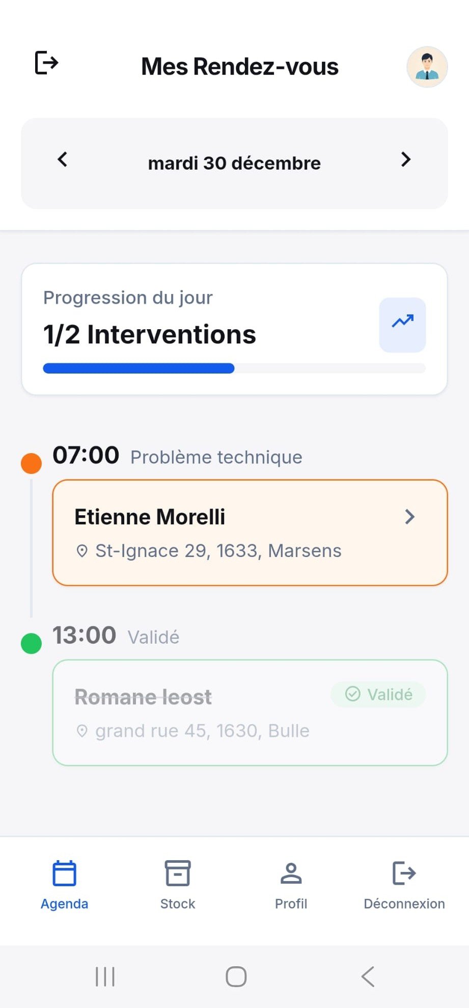 Capture d'écran app mobile